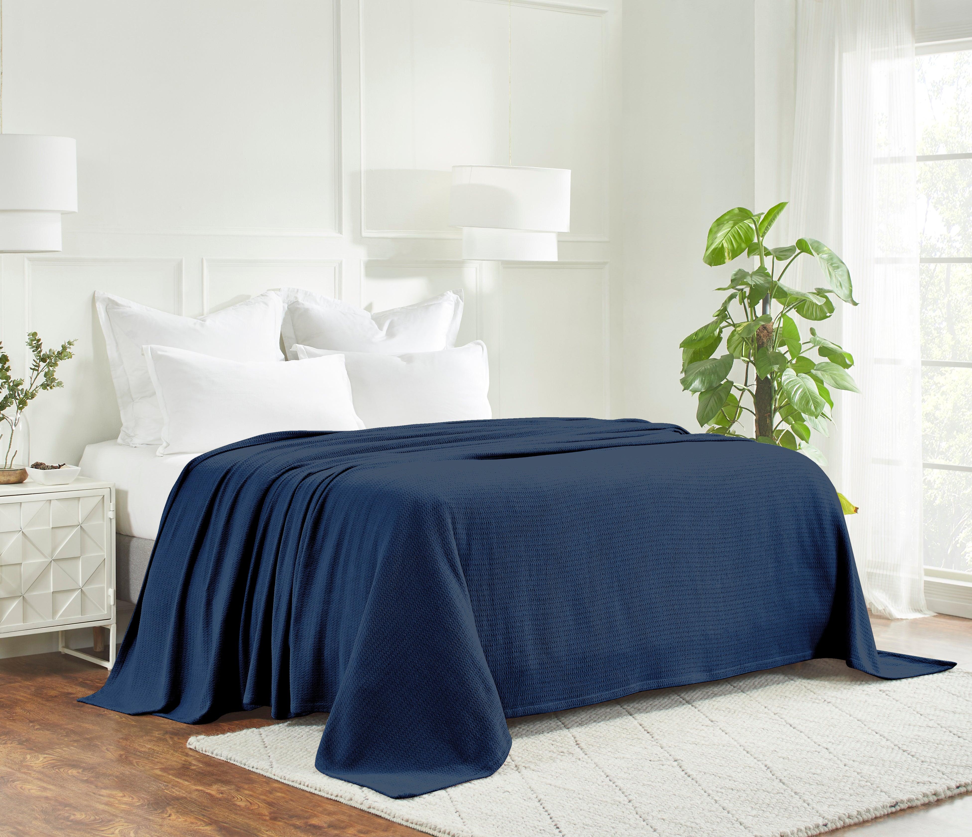 Waffle Weave Honeycomb Knit Soft Solid Textured Cotton Blanket