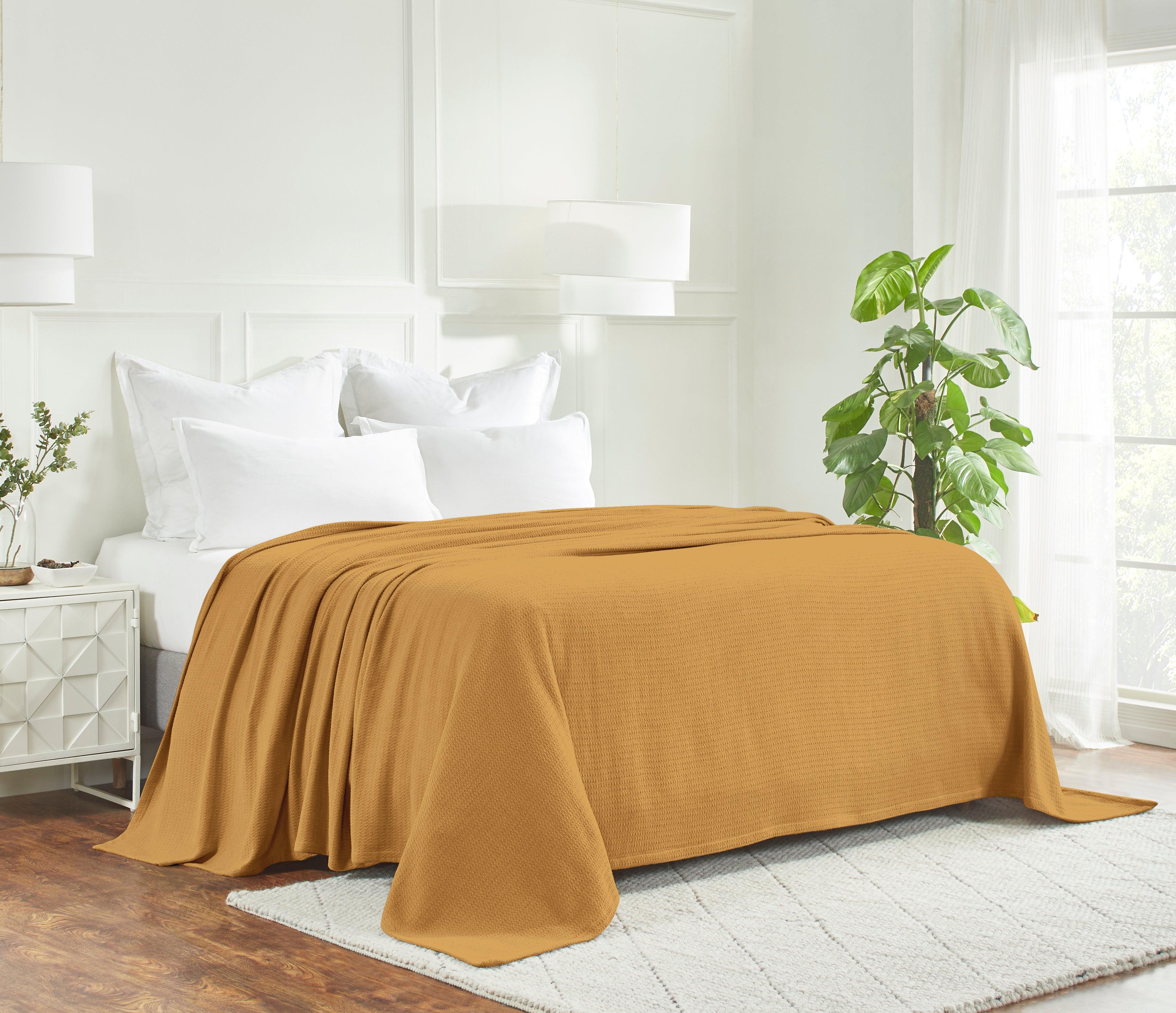 Waffle Weave Honeycomb Knit Soft Solid Textured Cotton Blanket