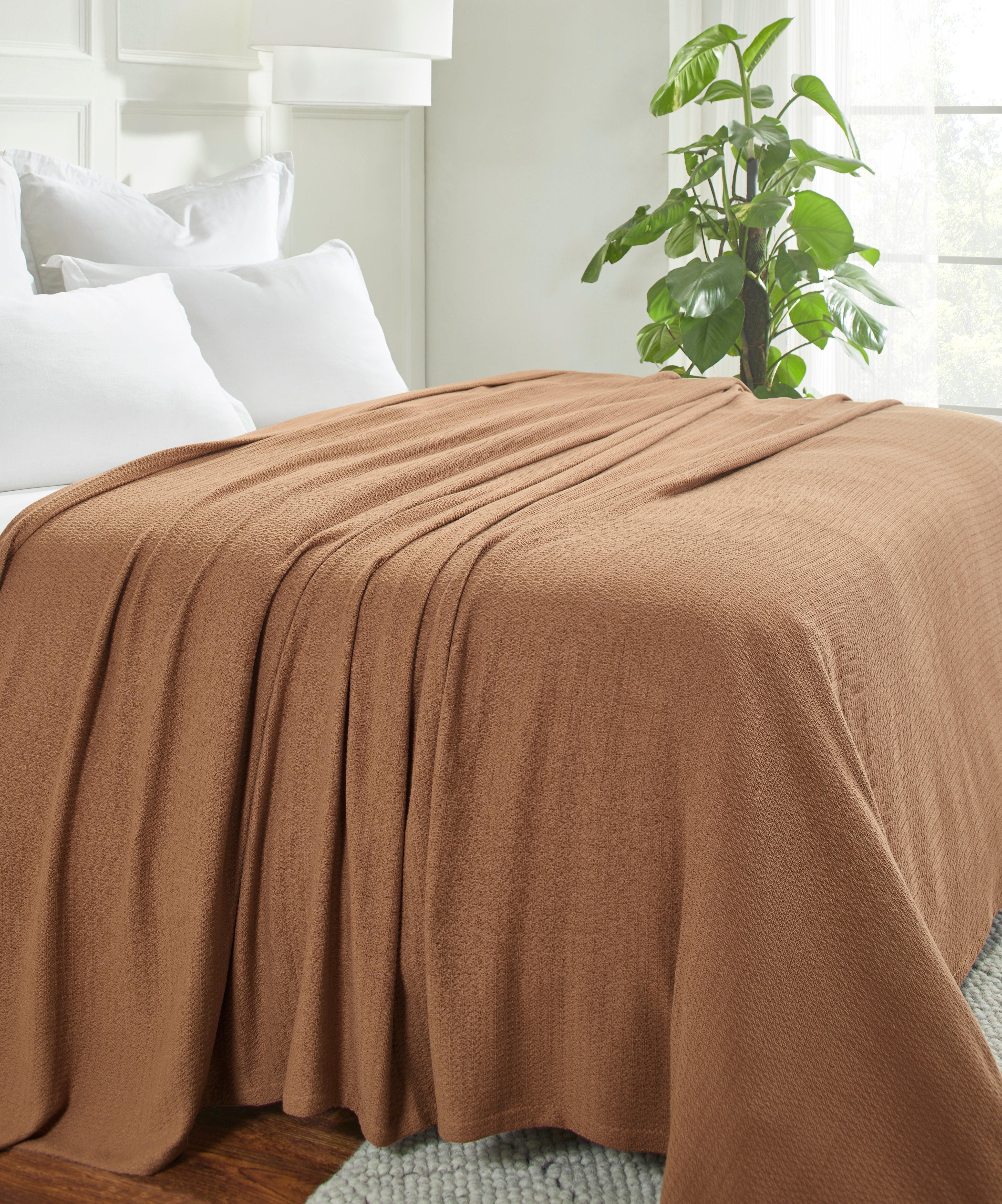 Waffle Weave Honeycomb Knit Soft Solid Textured Cotton Blanket
