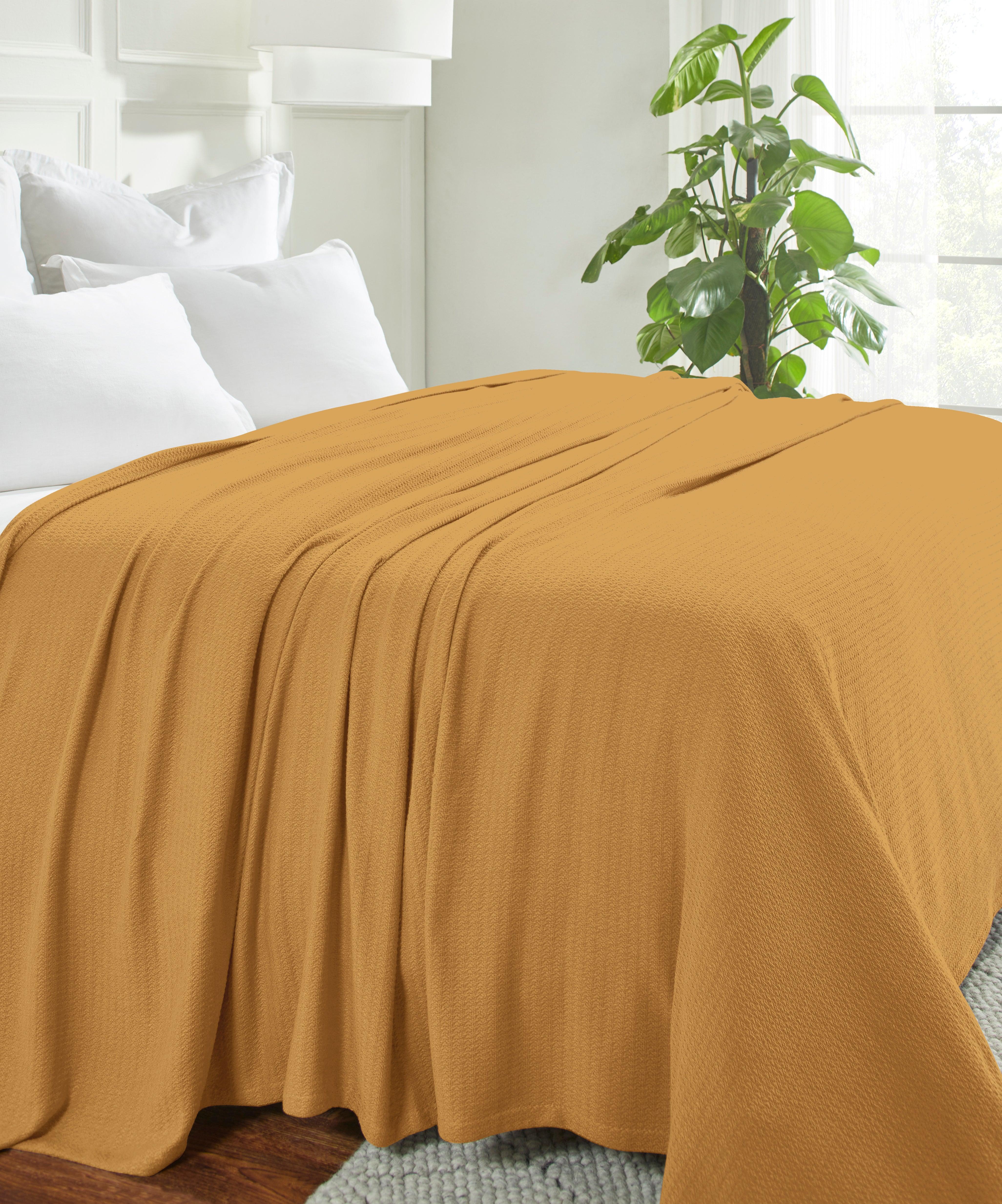 Waffle Weave Honeycomb Knit Soft Solid Textured Cotton Blanket