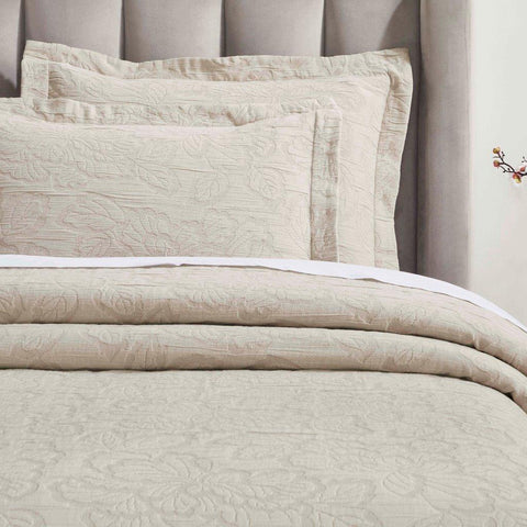 Cotton Bedspread Sets 3-Piece Hibiscus Floral Jacquard Matelassé