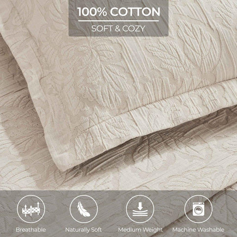 Cotton Bedspread Sets 3-Piece Hibiscus Floral Jacquard Matelassé