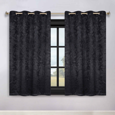 Blackout Curtains Leaves Pattern Room Darkening Grommet 2 Panels