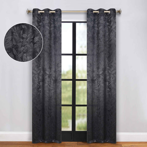 Blackout Curtains Leaves Pattern Room Darkening Grommet 2 Panels