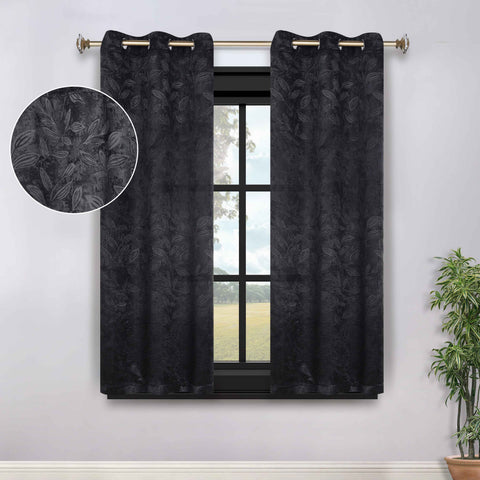 Blackout Curtains Leaves Pattern Room Darkening Grommet 2 Panels