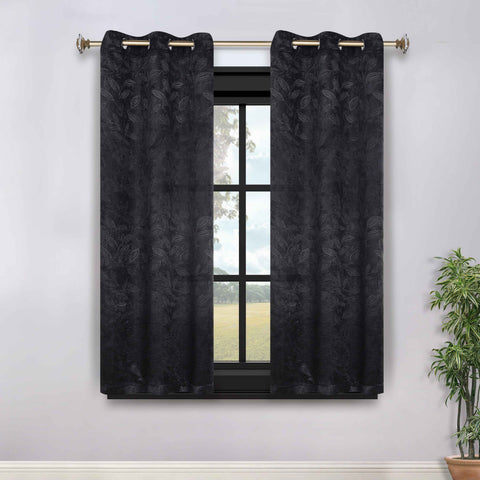Blackout Curtains Leaves Pattern Room Darkening Grommet 2 Panels