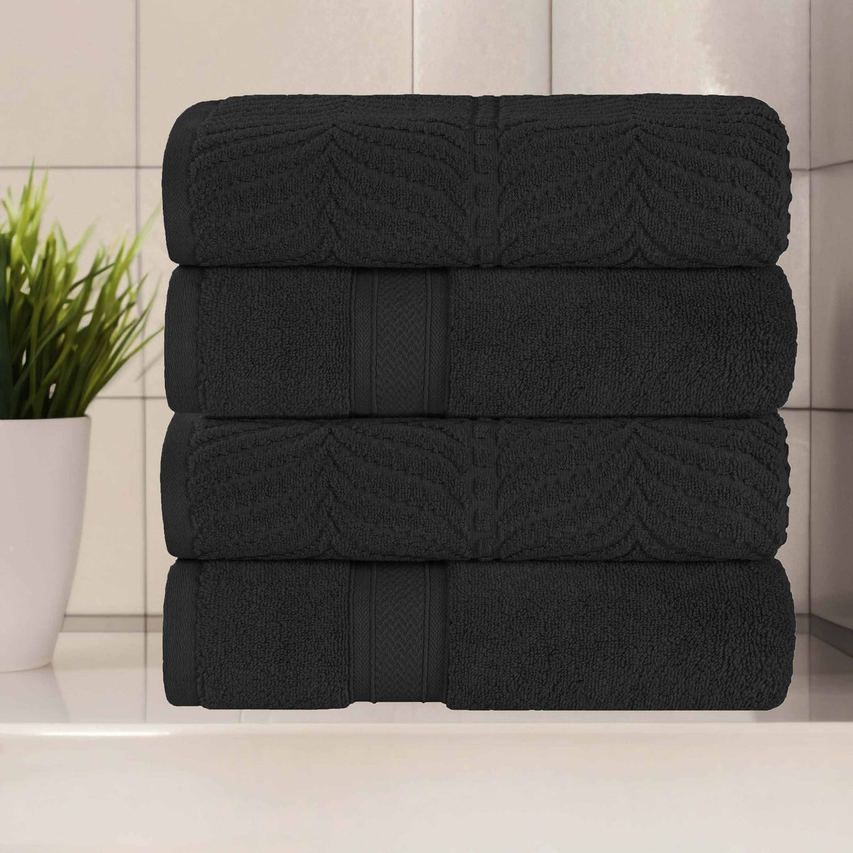 Chevron Zero Twist Solid and Jacquard Soft Cotton Bath Towel Set of 4