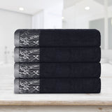 Cotton Floral Jacquard Border Bath Towel Set of 4 - Wisteria