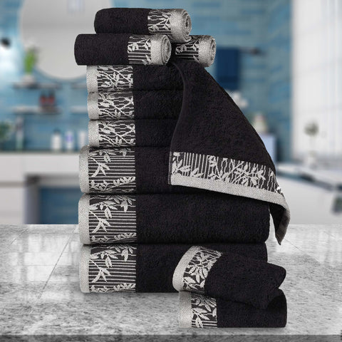 Wisteria Cotton Medium Weight Floral Jacquard Border 12 Piece Towel Set