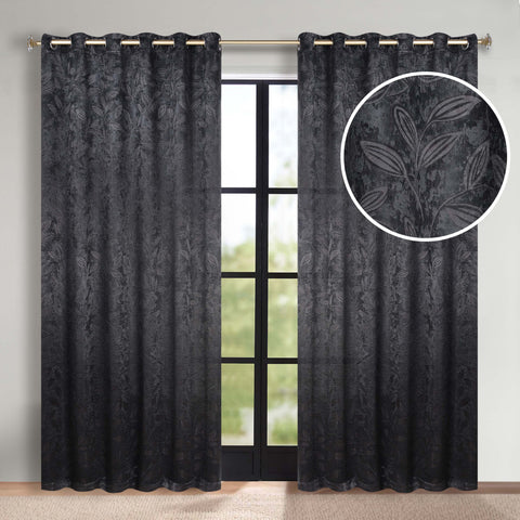 Blackout Curtains Leaves Pattern Room Darkening Grommet 2 Panels