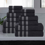 Brea Zero Twist Cotton Ribbed Geometric Border 12 Piece Towel Set