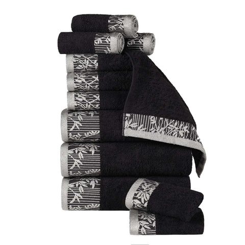 Wisteria Cotton Medium Weight Floral Jacquard Border 12 Piece Towel Set