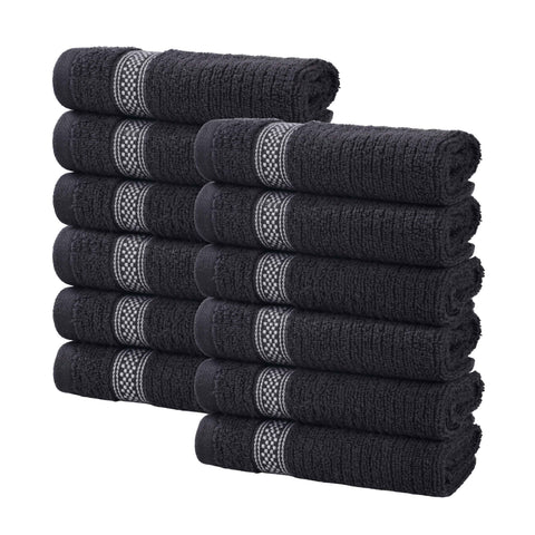 Brea Zero-Twist Cotton Ribbed Face Towel Set 12 Piece