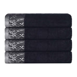 Cotton Floral Jacquard Border Bath Towel Set of 4 - Wisteria
