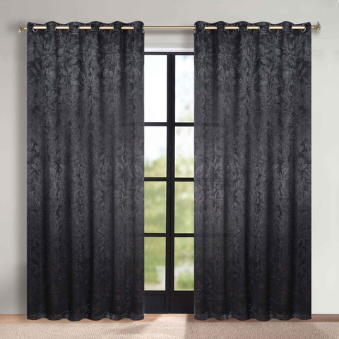 Blackout Curtains Leaves Pattern Room Darkening Grommet 2 Panels