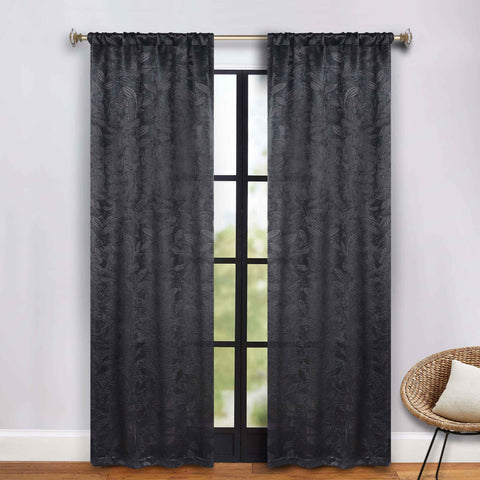 Leaves Room Darkening Washable Blackout Curtain Panels, Set of 2