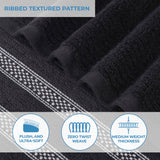 Brea Zero Twist Cotton Ribbed Geometric Border Face Towel Set of 12