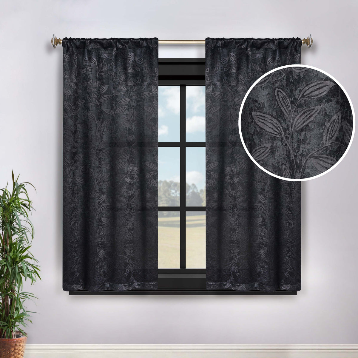 Leaves Room Darkening Washable Blackout Curtain Panels, Set of 2