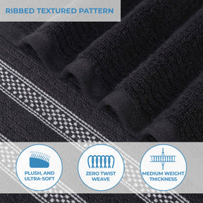 Brea Zero Twist Cotton Ribbed Geometric Border 12 Piece Towel Set