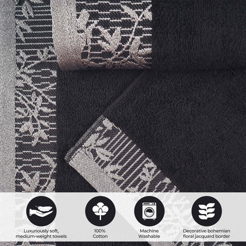 Cotton Floral Jacquard Border Bath Towel Set of 4 - Wisteria