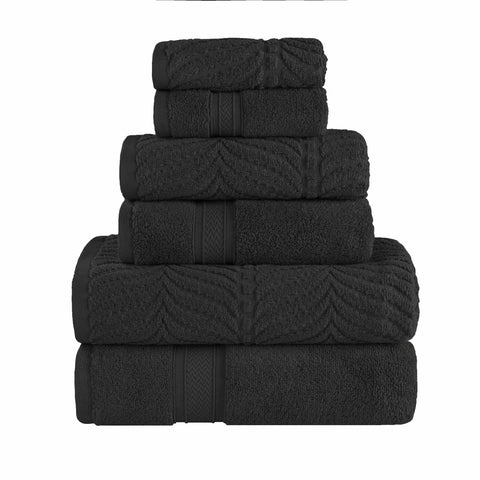 Chevron Zero-Twist Cotton Jacquard and Solid Towel Set 6 Piece
