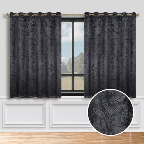 Blackout Curtains Leaves Pattern Room Darkening Grommet 2 Panels