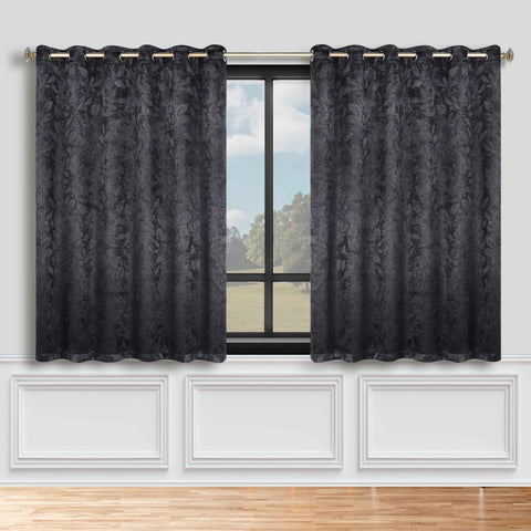 Blackout Curtains Leaves Pattern Room Darkening Grommet 2 Panels