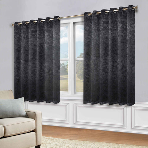 Blackout Curtains Leaves Pattern Room Darkening Grommet 2 Panels