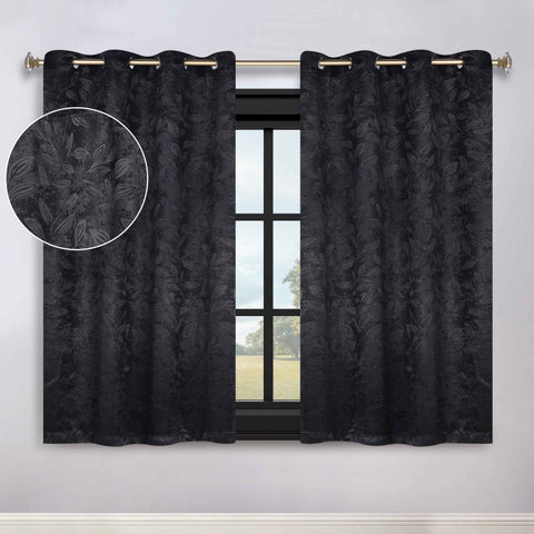 Blackout Curtains Leaves Pattern Room Darkening Grommet 2 Panels