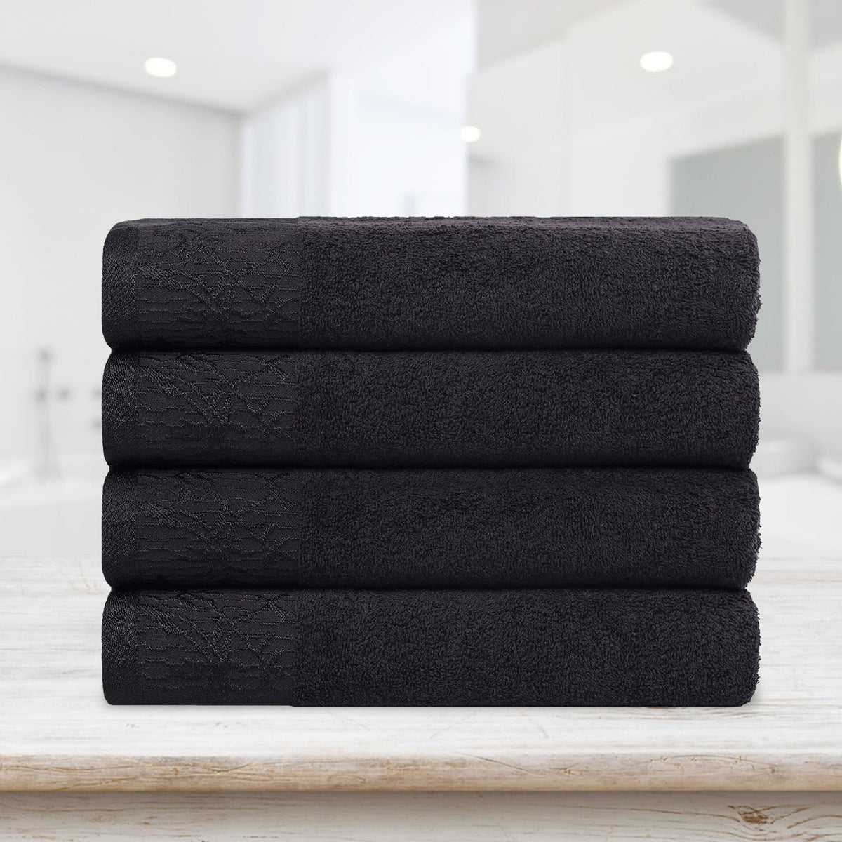 Cotton Floral Jacquard Border Bath Towel Set of 4