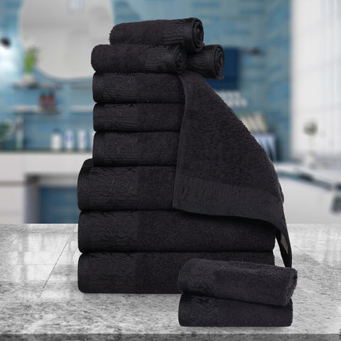 Wisteria Cotton Medium Weight Floral Jacquard Border 12 Piece Towel Set