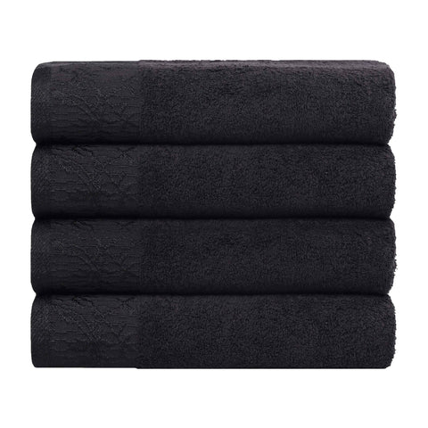 Cotton Floral Jacquard Border Bath Towel Set of 4 - Wisteria