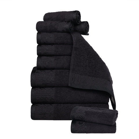 Wisteria Cotton Medium Weight Floral Jacquard Border 12 Piece Towel Set