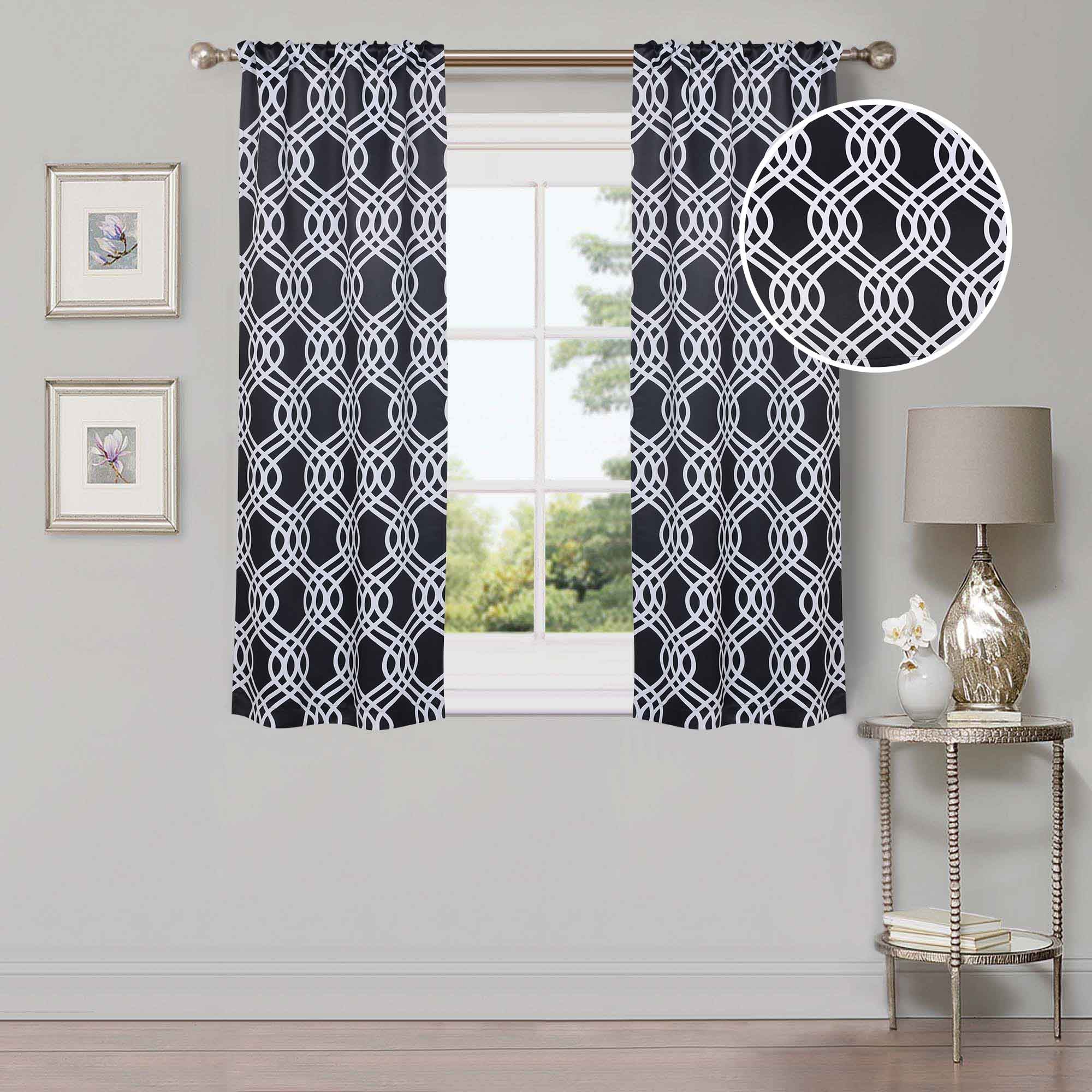 Ribbon Trellis Washable Room Darkening Blackout Curtains, Set of 2