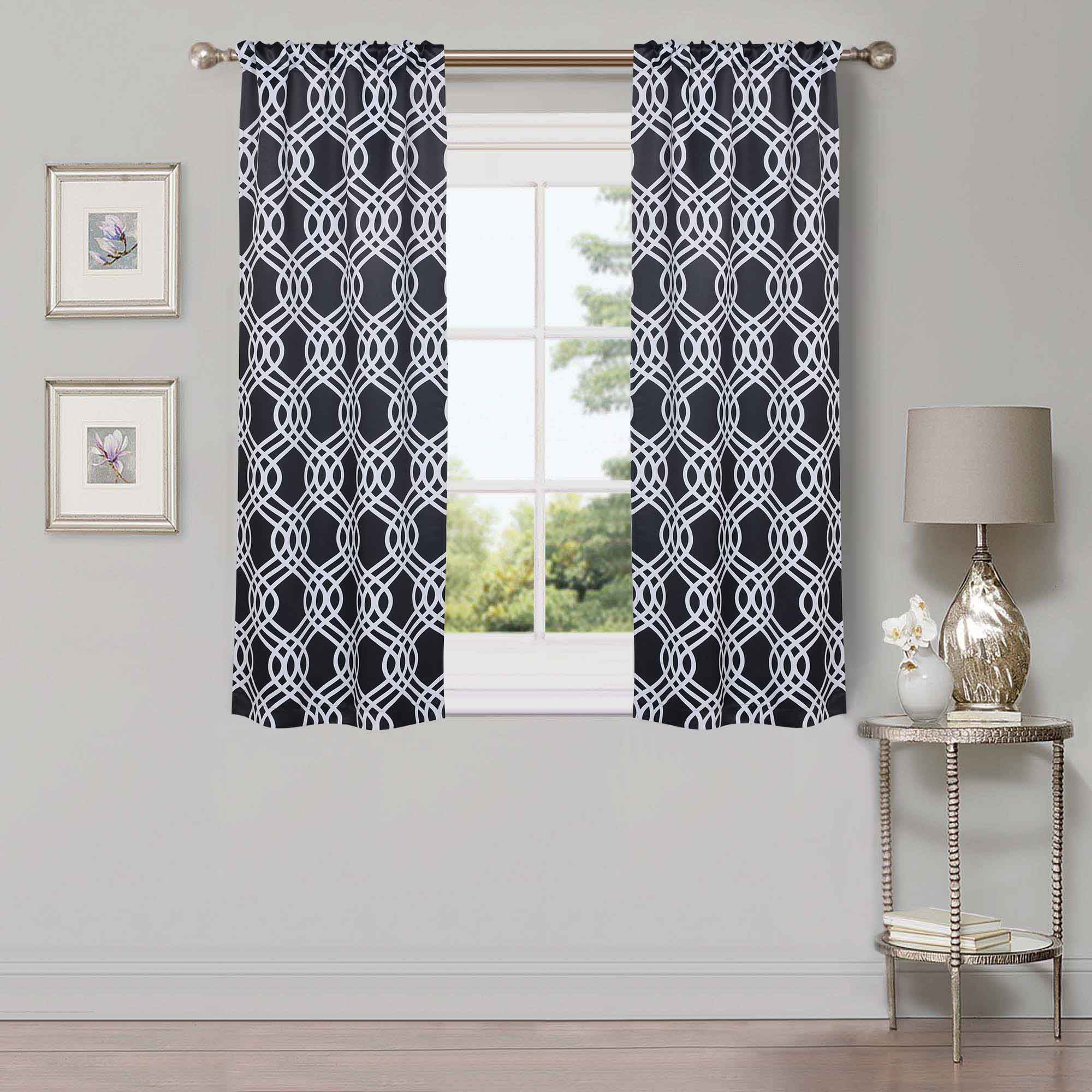 Ribbon Trellis Washable Room Darkening Blackout Curtains, Set of 2