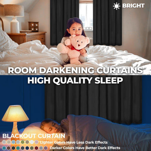 Blackout Window Curtains Solid Room Darkening Washable Set of 2