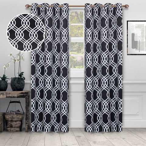 Ribbon Trellis Washable Room Darkening Blackout Curtains, Set of 2