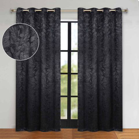 Blackout Curtains Leaves Pattern Room Darkening Grommet 2 Panels