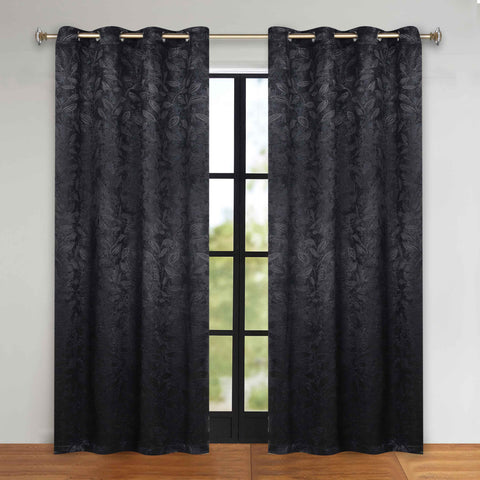Blackout Curtains Leaves Pattern Room Darkening Grommet 2 Panels