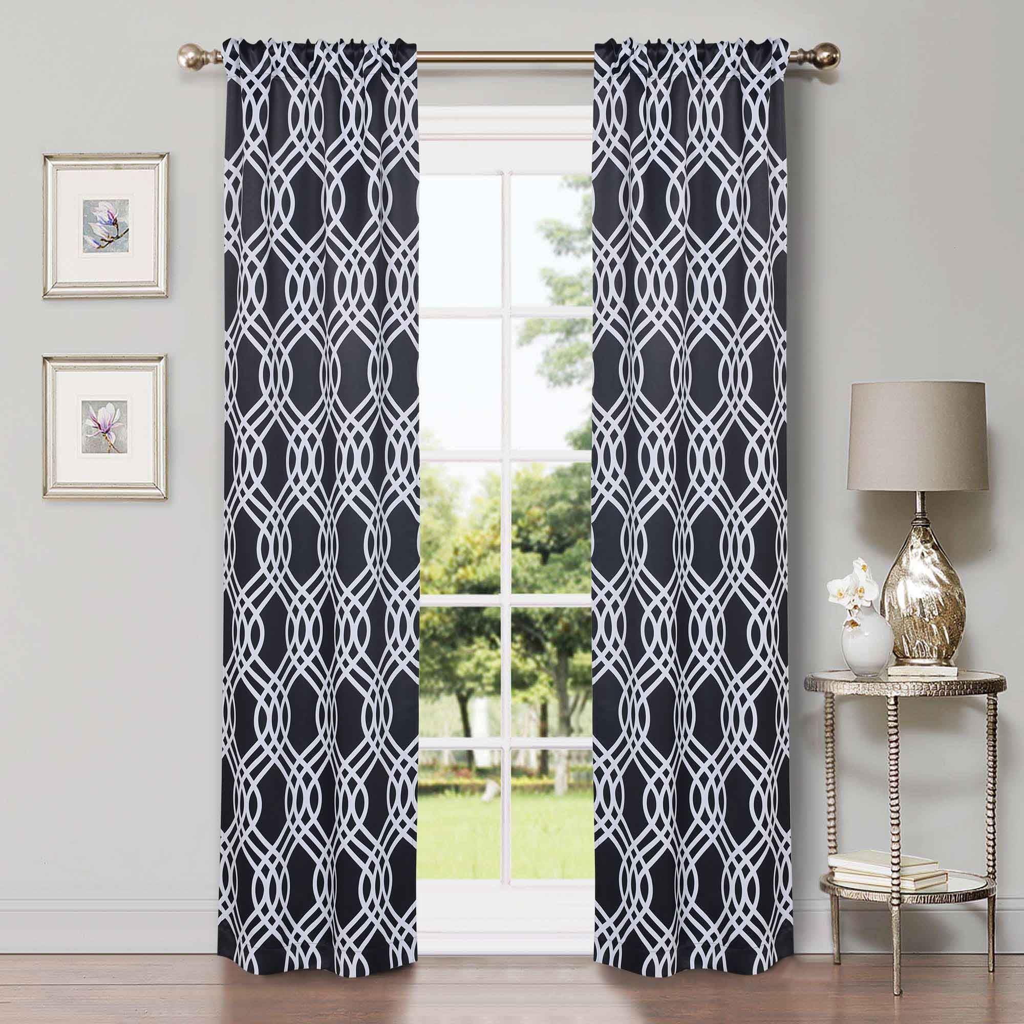 Ribbon Trellis Washable Room Darkening Blackout Curtains, Set of 2