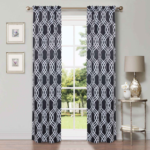 Ribbon Trellis Washable Room Darkening Blackout Curtains, Set of 2
