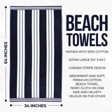 Striped Oversized Cotton Beach Towel Set of 2, 4, or 6 Piece