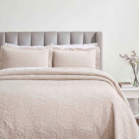 Cotton Bedspread Sets 3-Piece Hibiscus Floral Jacquard Matelassé