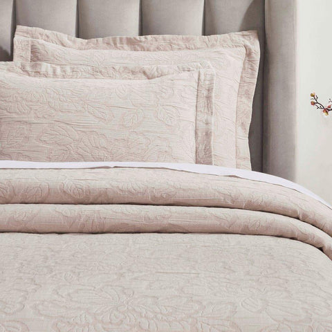 Cotton Bedspread Sets 3-Piece Hibiscus Floral Jacquard Matelassé