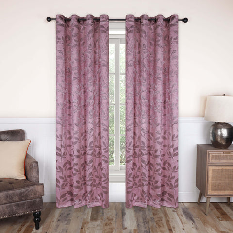 Leaves Machine Washable Room Darkening Blackout Curtains, Set of 2