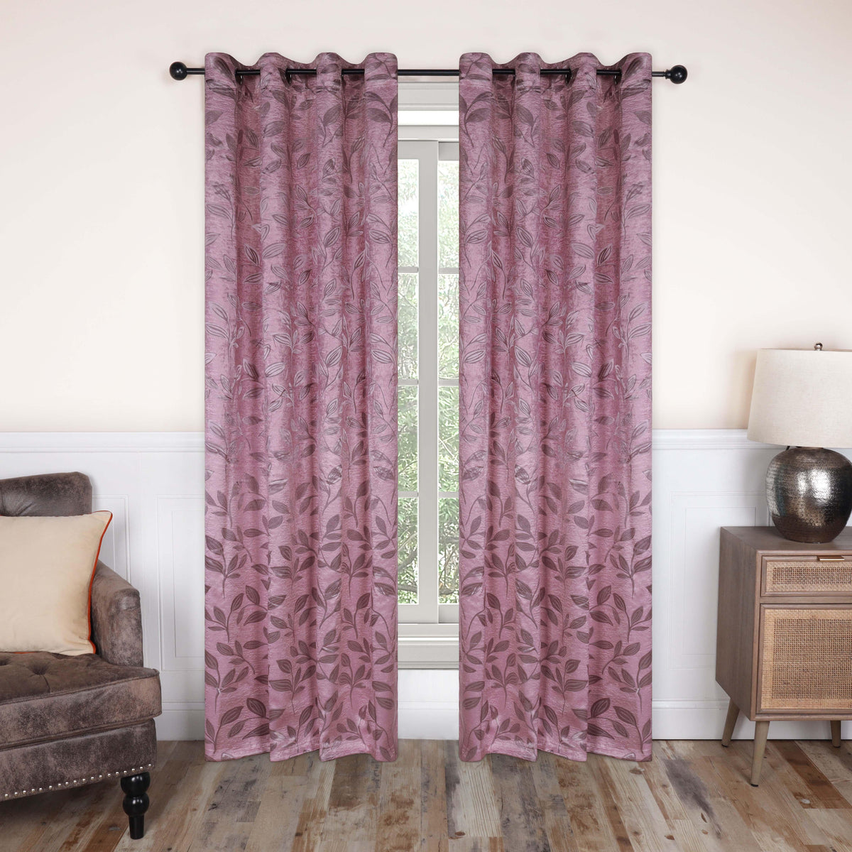 Leaves Machine Washable Room Darkening Blackout Curtains, Set of 2