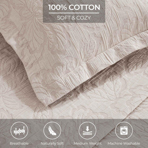 Cotton Bedspread Sets 3-Piece Hibiscus Floral Jacquard Matelassé