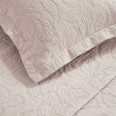 Cotton Bedspread Sets 3-Piece Hibiscus Floral Jacquard Matelassé
