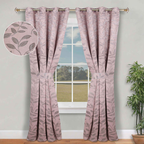 Blackout Window Curtains Leaves Pattern Room Darkening Set of 2