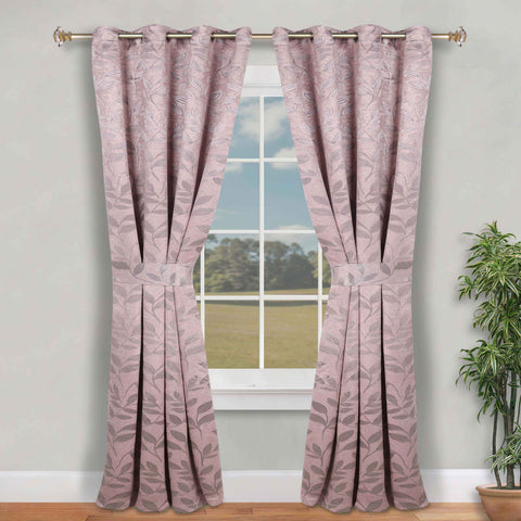 Blackout Window Curtains Leaves Pattern Room Darkening Set of 2